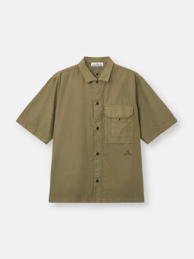 Stone Island Comfort-fit Short-sleeve Shirt With Chest Pocket In Green