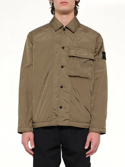 Stone Island Neutrals Boxy Patch Logo Polyamide Jacket In Brown