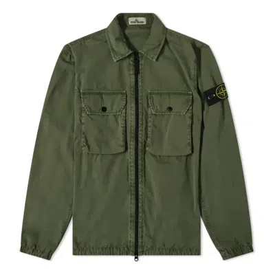 Stone Island 2 Pocket Brushed Cotton Shirt Jacket 'sage' In Green