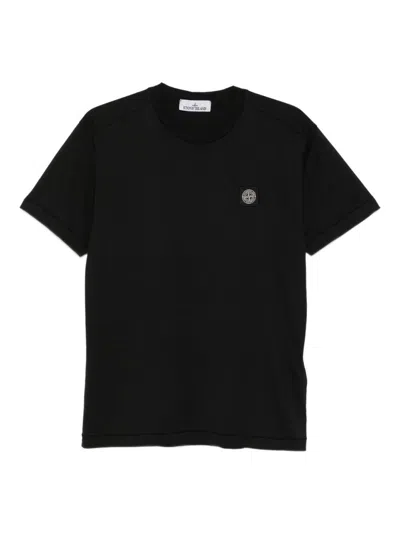 Stone Island Slim Fit Cotton Jersey T-shirt With Compass Patch In Black