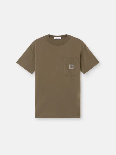 Stone Island 2100219 Organic Cotton Jersey 'fissato' Effect In Military Green