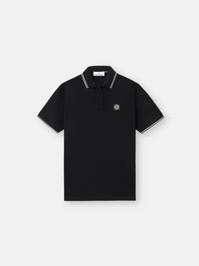 Stone Island Logo-appliquéd Cotton-blend Piqué Polo Shirt In Black