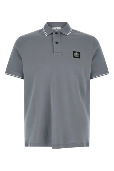 Stone Island 2200010 Polo Shirt Ribbed Collar Short Sleeves In Blue
