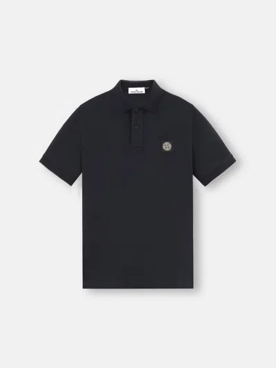 Stone Island 22002sc Organic Cotton Elastane Piqué In Navy Blue