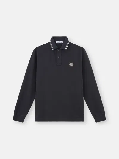 Stone Island 22002sl Organic Cotton Elastane Piqué In Navy Blue