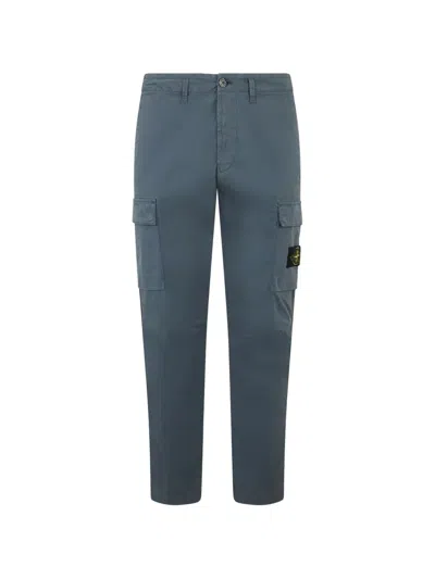 Stone Island 3100032 Stretch Organic Cotton Twill Cargo Trousers In Blue