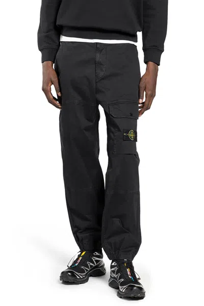 Stone Island 3100033 'old' Effect Twill Cargo Pants In Black