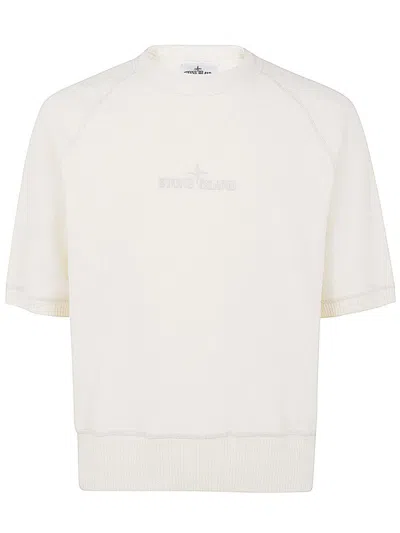 Stone Island 3/4 Sleeves Round Neck Sweater In White
