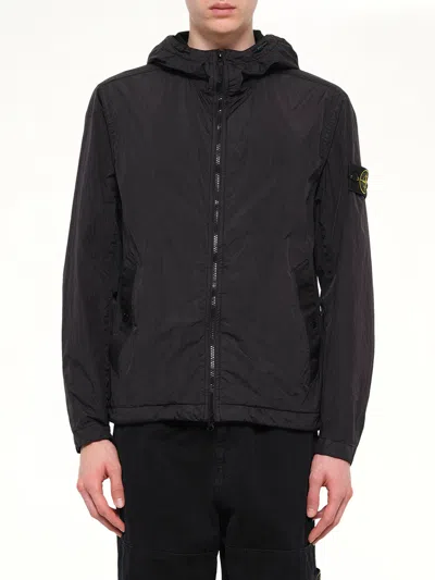 Stone Island 4100001 Crinkle Reps Hooded Jacket In Black