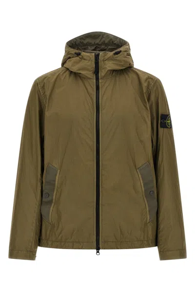 Stone Island Crinkled Hooded Jacket In Green