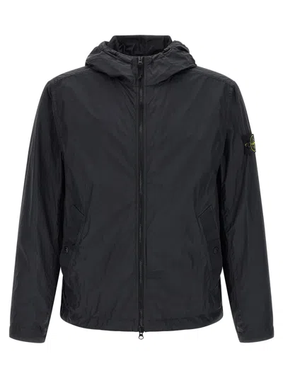 Stone Island Jacket With Hood And Water And Wind Resistant Membrane In Black