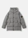 Stone Island Quilted Hooded Down Jacket With Angular Flap Pockets In Gray