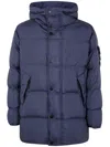 Stone Island Quilted Blue Padded Jacket With Hood And Oversized Fit In Blue