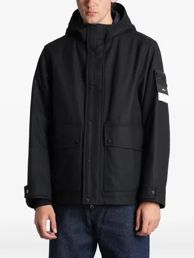 Stone Island 4100018 Woll Nylon Flannel_s.i Ghost Jacket In Black