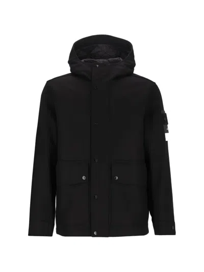 Stone Island 4100018 Wool Nylon Flannel_s.i. Ghost Parka In Blue
