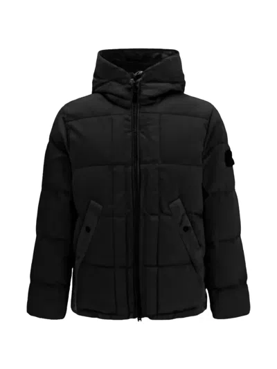 Stone Island Nylon Metal Hooded Down Jacket With Compass Badge In Black