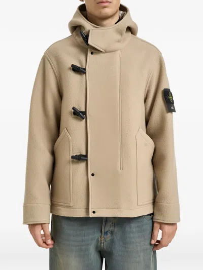 Stone Island Mens Melton Wool-blend Duffle Coat Biscuit In Neutral