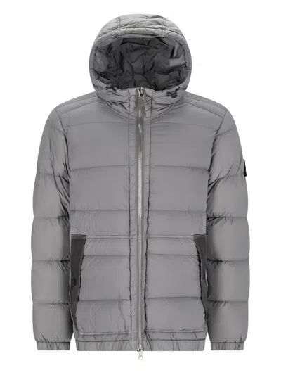 Stone Island 4100040 Seamless Tunnel Nylon Down-tc Hooded Jacket In Gray