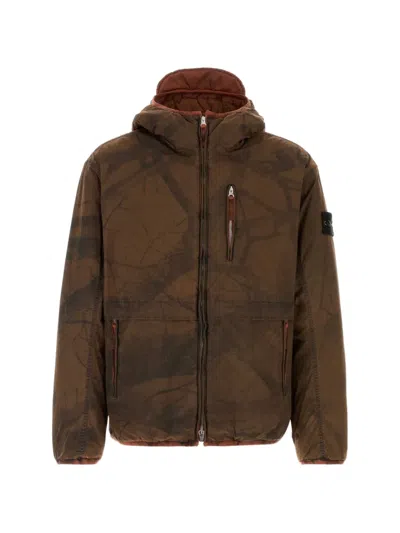 Stone Island 4100044 Laser Forest Camo Crinkle Reps-tc Parka In Brown