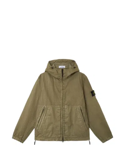 Stone Island Neutrals Grid Pattern Technical Polyamide Jacket In Green