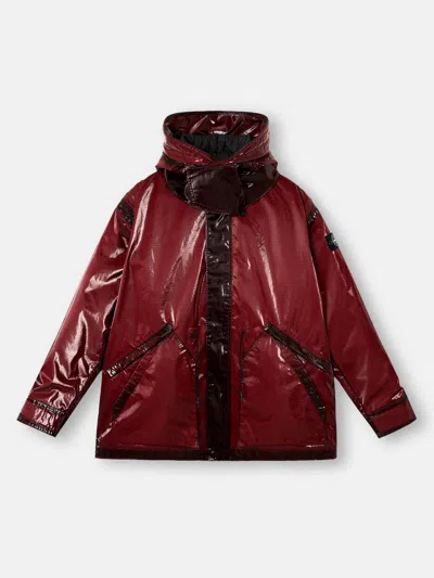 Stone Island Hooded Parka With Prismatic Effect And Padded Lining In Red