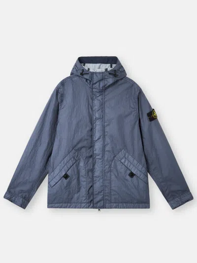 Stone Island Lightweight Hooded Jacket With Distinctive Patch In Blue