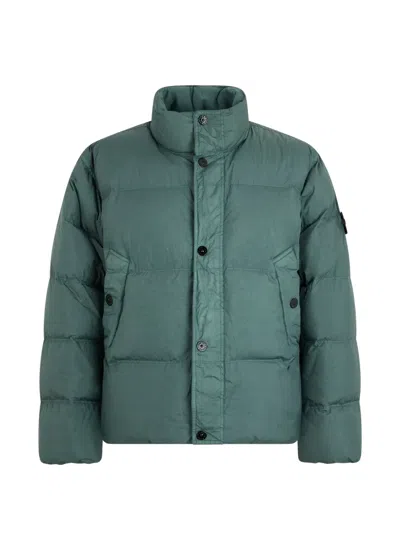 Stone Island Ocean Green Crinkle Reps Ny Down Jacket In Blue