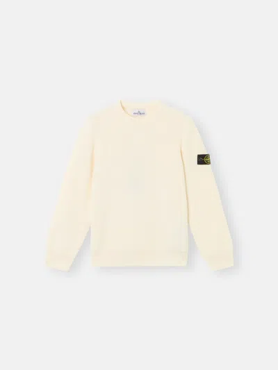 Stone Island Ivory Ribbed Knit Sweater With Crew Neckline In Multi