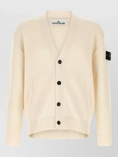 Stone Island 5100010 Cardigan V Neck Ribbed Cuffs In Red