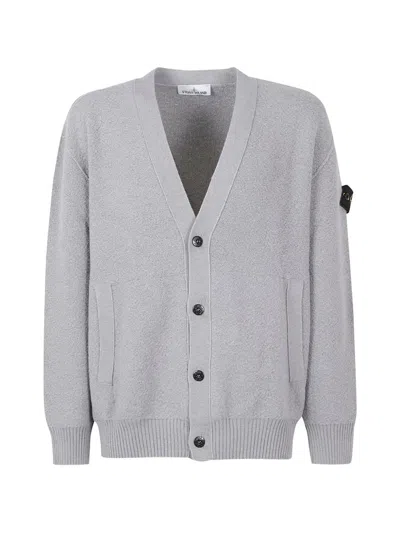 Stone Island 5100010 Pure Rws Wool Loose-fit V-neck Cardigan With Pockets In Gray