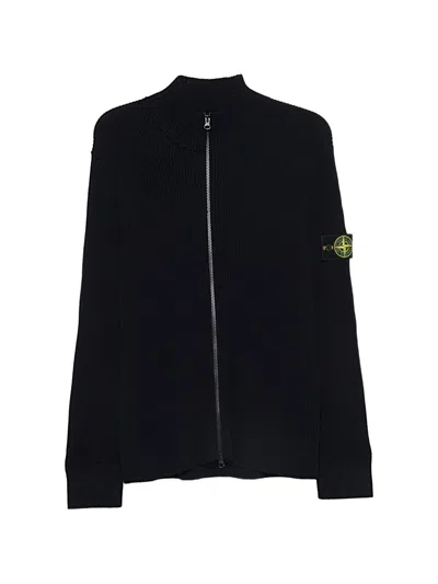 Stone Island 5100017 Full Rib Rws Wool Zip-up Jumper In Black
