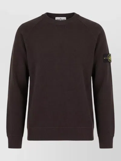 Stone Island 5100020 Crew Neck Ribbed Knit Sweater In Brown