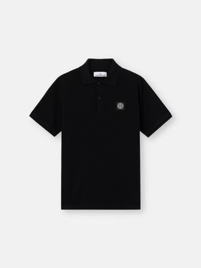 Stone Island Men's Cotton Polo Shirt With Logo Patch In Black