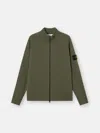Stone Island Zipper-up Sweater With Raglan Sleeves And Ribbed Trims In Green