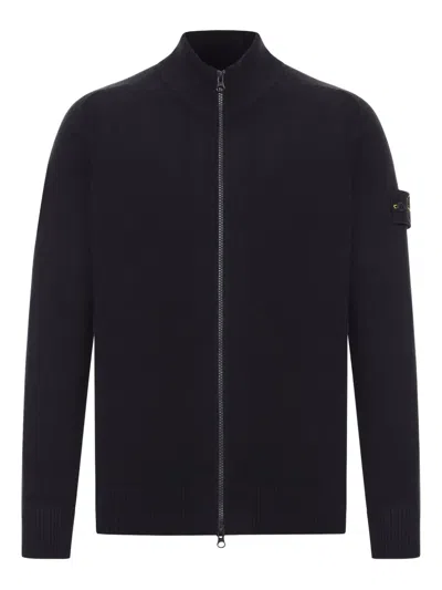 Stone Island High Collar Ribbed Cuffs Side Pockets Sweatshirt In Black