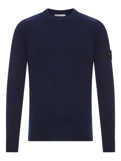 Stone Island Lightweight Wool Crew Neck Sweater With Raglan Sleeves Clothing In Blue