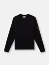 Stone Island Ribbed Detail Crew Neck Sweatshirt With Iconic Badge In Black