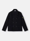 Stone Island Double-breasted Rws Wool Felt Pea Jacket In Blue