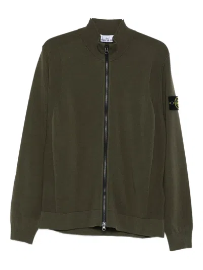 Stone Island 5100062 Zip-front Patch Pocket Sweater In Green