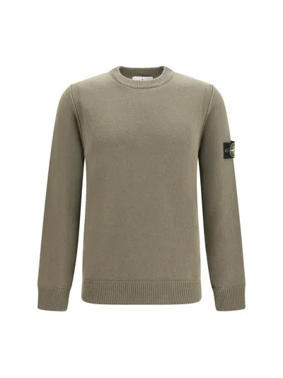 Stone Island Sweater Crewneck With Logo Patch On The Sleeve In Neutral