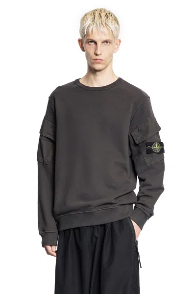 Stone Island 6100008 Brushed Organic Cotton Fleece Sweatshirt In Gray
