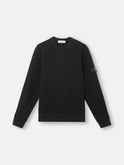 Stone Island 6100008 Organic Cotton Waffle Fleece In Black