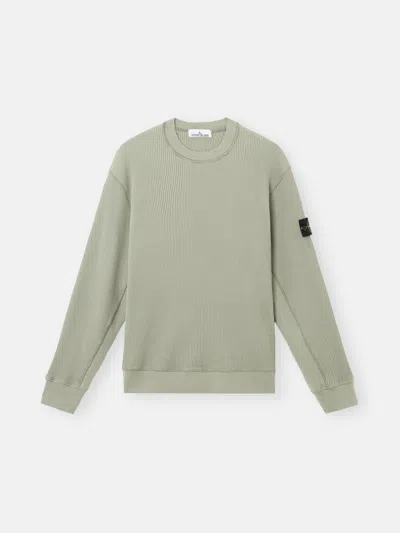 Stone Island 6100008 Organic Cotton Waffle Fleece In Sage Green
