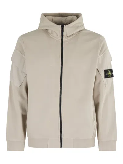 Stone Island 6100009 Logo-patch Hooded Zip-up Jacket In Multi