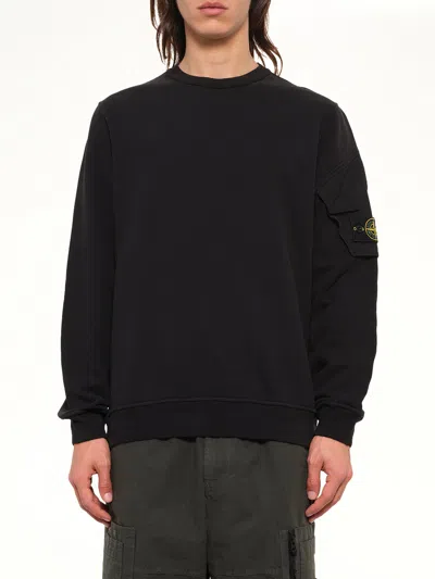 Stone Island 6100015 Brushed Cotton Sleeve Pocket Sweatshirt In Black