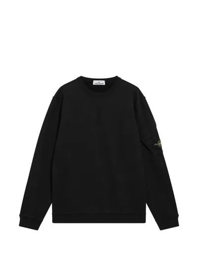 Stone Island 6100015 Brushed Organic Cotton Fleece Regular-fit Crewneck Sweatshirt With Sleeve Pocket In Black