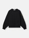 Stone Island Oversized Fit Crewneck Sweatshirt In Brushed Organic Cotton Fleece Clothing In Black