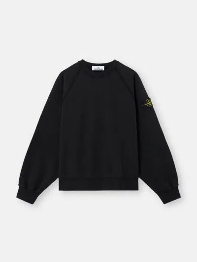 Stone Island Oversized Fit Crewneck Sweatshirt In Brushed Organic Cotton Fleece Clothing In Black