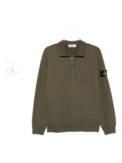 Stone Island 6100028 Half-zip Patch-logo Sweater In Green