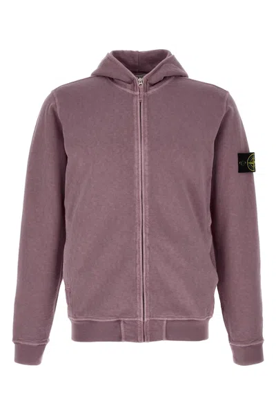 Stone Island Front-zip Logo-badge Hoodie In Purple